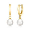 18k Gold Plated Pearl Drop Hoop Earrings