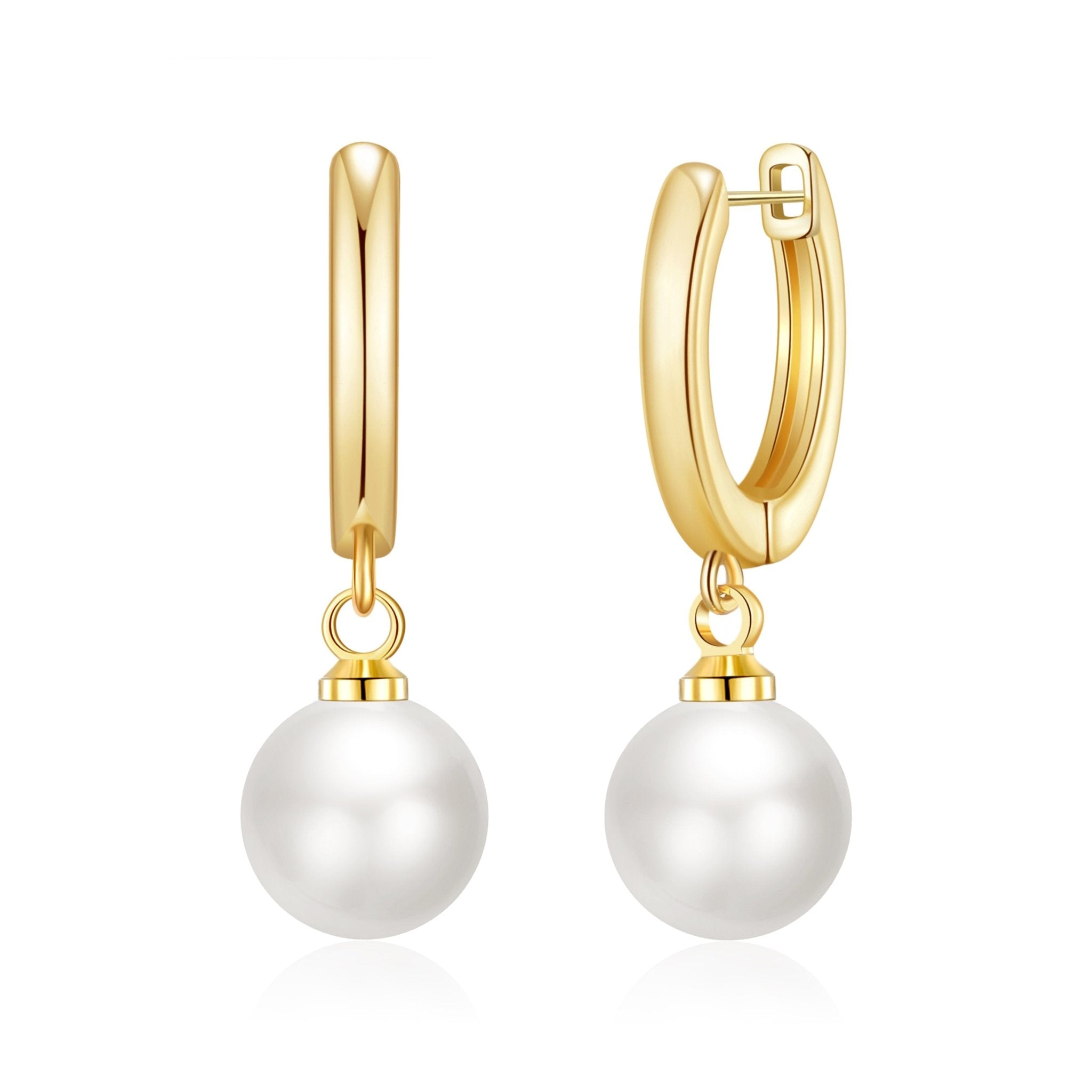 18k Gold Plated Pearl Drop Hoop Earrings