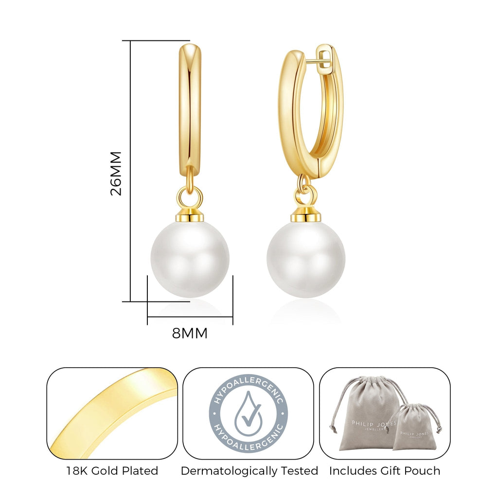 18k Gold Plated Pearl Drop Hoop Earrings