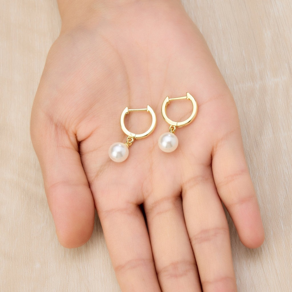 18k Gold Plated Pearl Drop Hoop Earrings