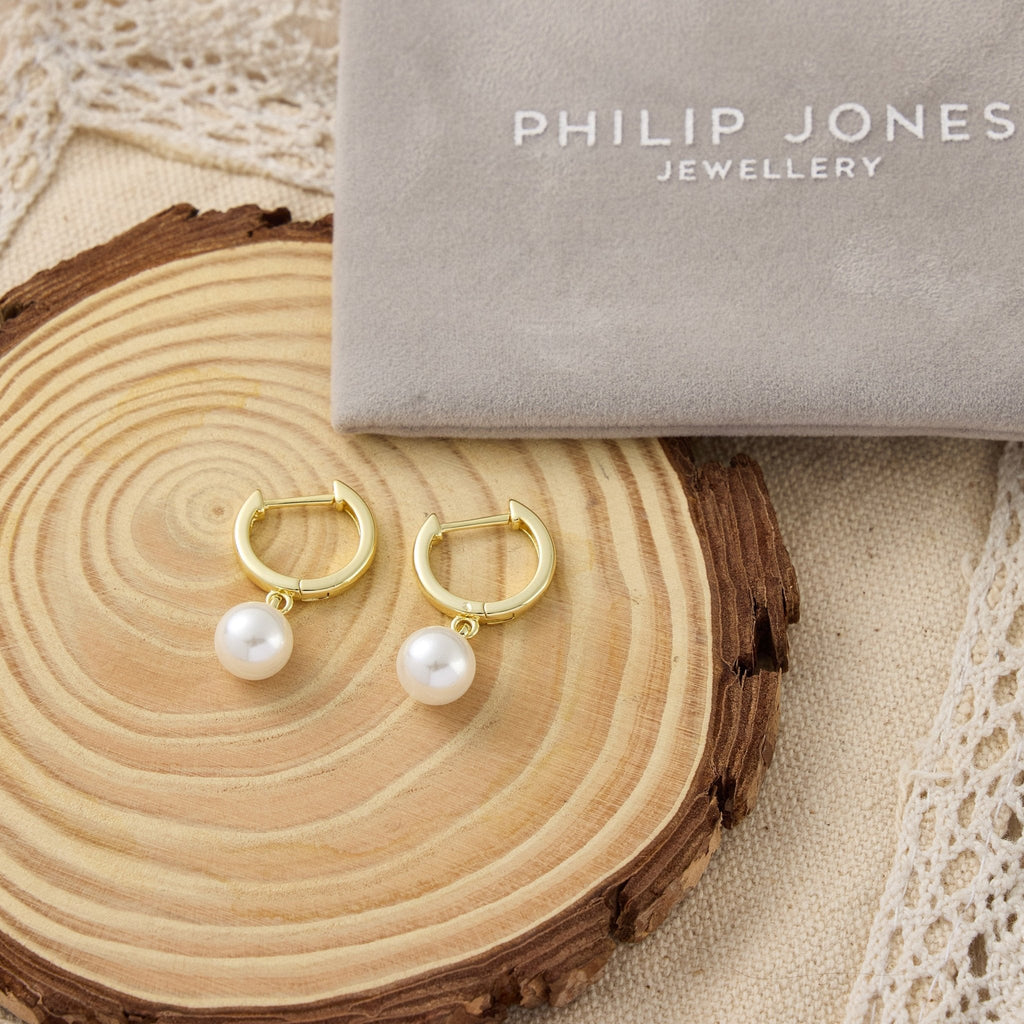 18k Gold Plated Pearl Drop Hoop Earrings