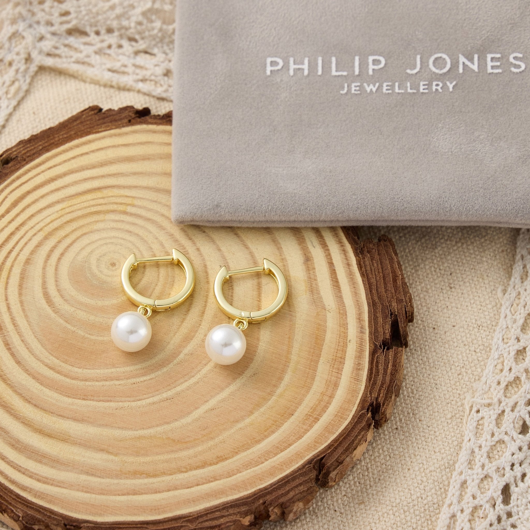 18k Gold Plated Pearl Drop Hoop Earrings