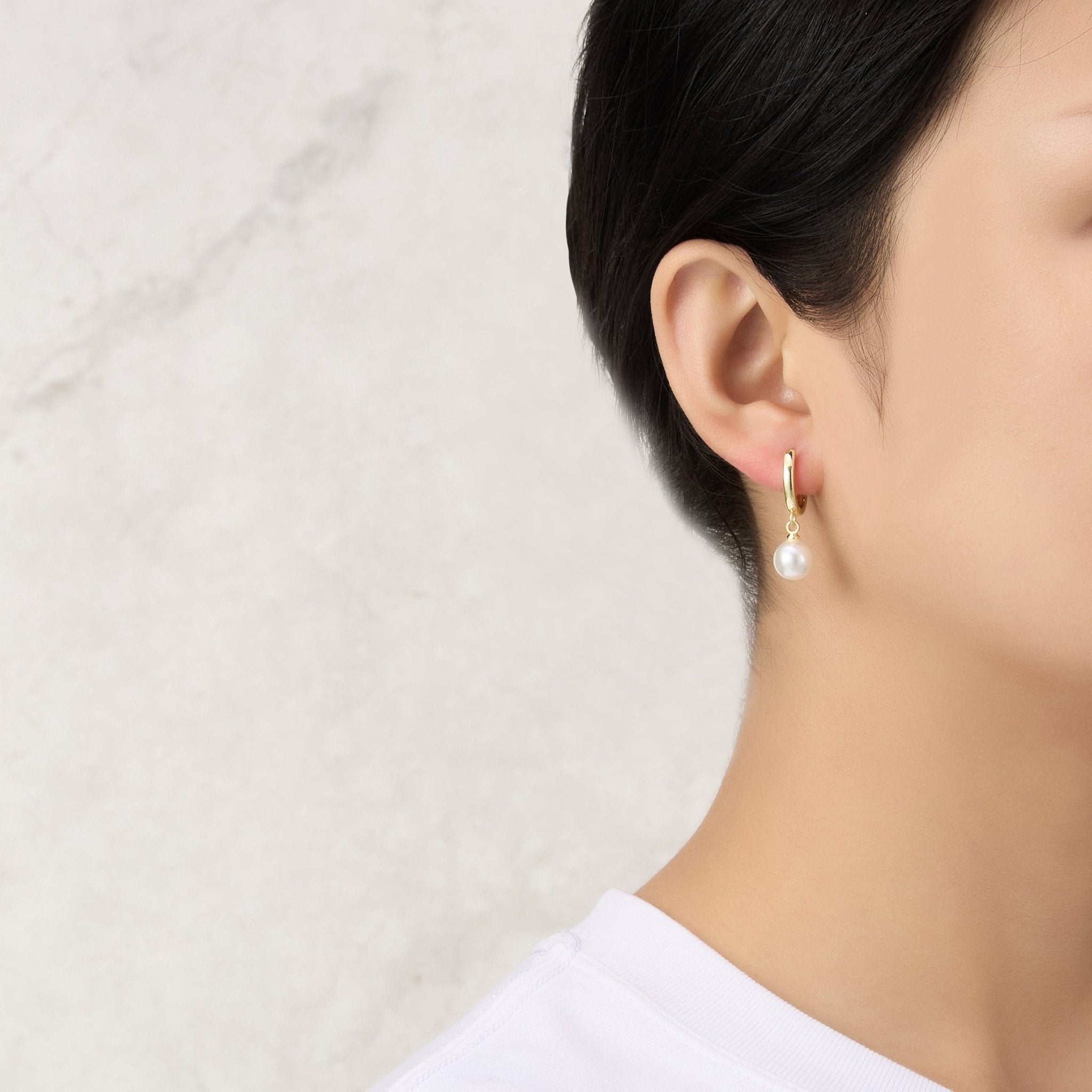 18k Gold Plated Pearl Drop Hoop Earrings