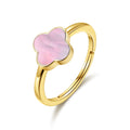 18k Gold Plated Pink Mother of Pearl Gemstone Adjustable Clover Ring