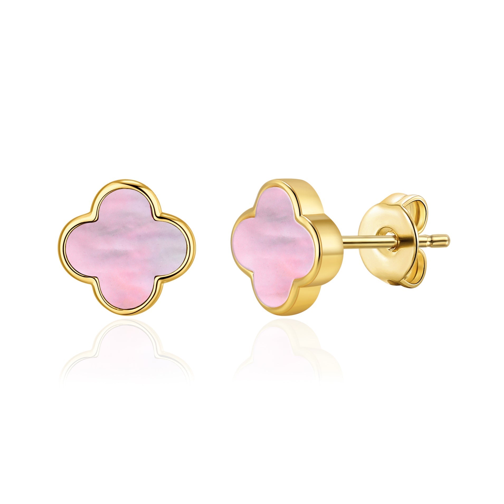 18k Gold Plated Pink Mother of Pearl Gemstone Clover Earrings