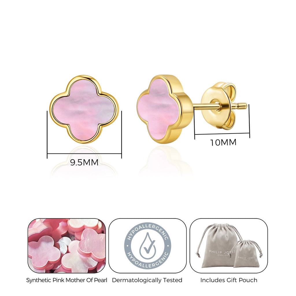 18k Gold Plated Pink Mother of Pearl Gemstone Clover Earrings