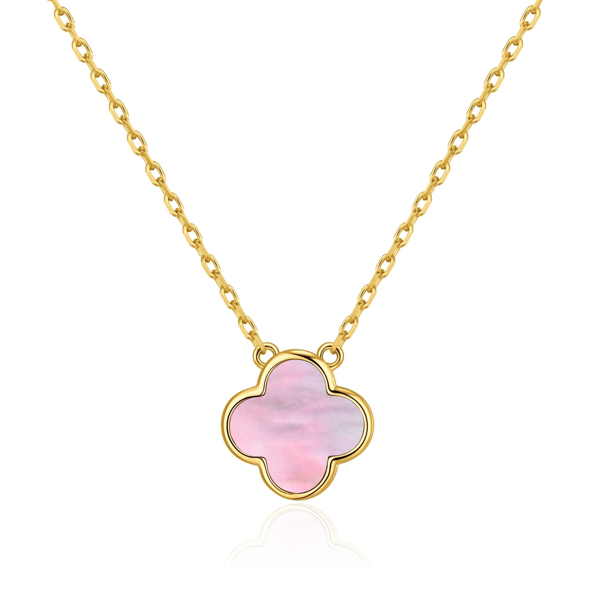 18k Gold Plated Pink Mother of Pearl Gemstone Clover Necklace