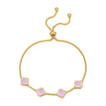 18k Gold Plated Pink Mother Of Pearl Multi Clover Friendship Slider Bracelet