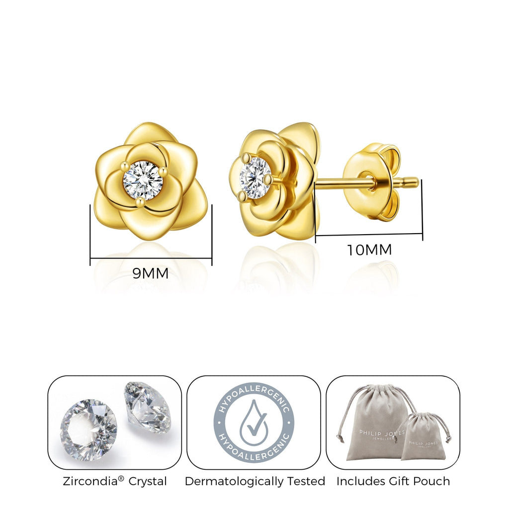 18k Gold Plated Rose Earrings Created with Zircondia® Crystals