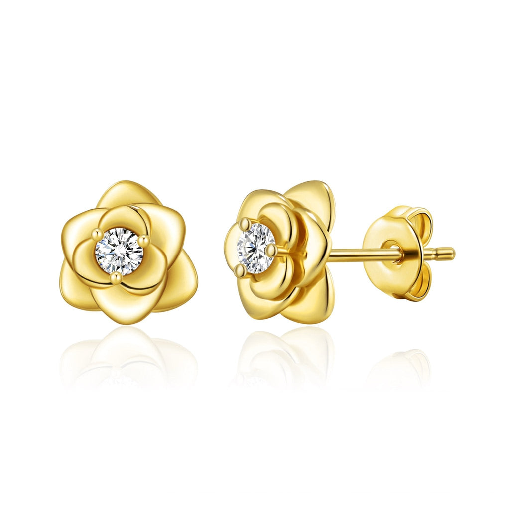 18k Gold Plated Rose Earrings Created with Zircondia® Crystals