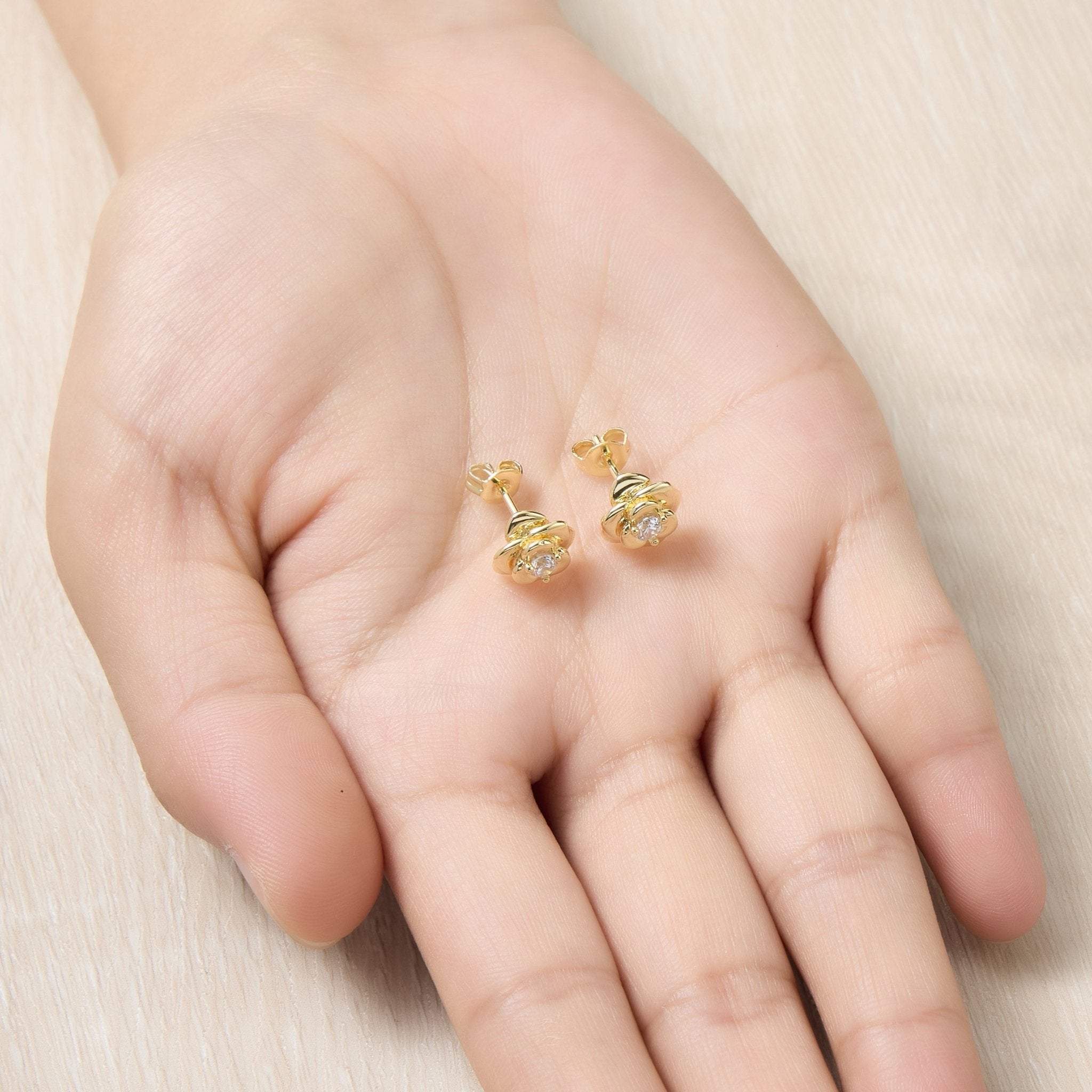 18k Gold Plated Rose Earrings Created with Zircondia® Crystals