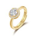 18k Gold Plated Round Halo Adjustable Ring Created with Zircondia® Crystals