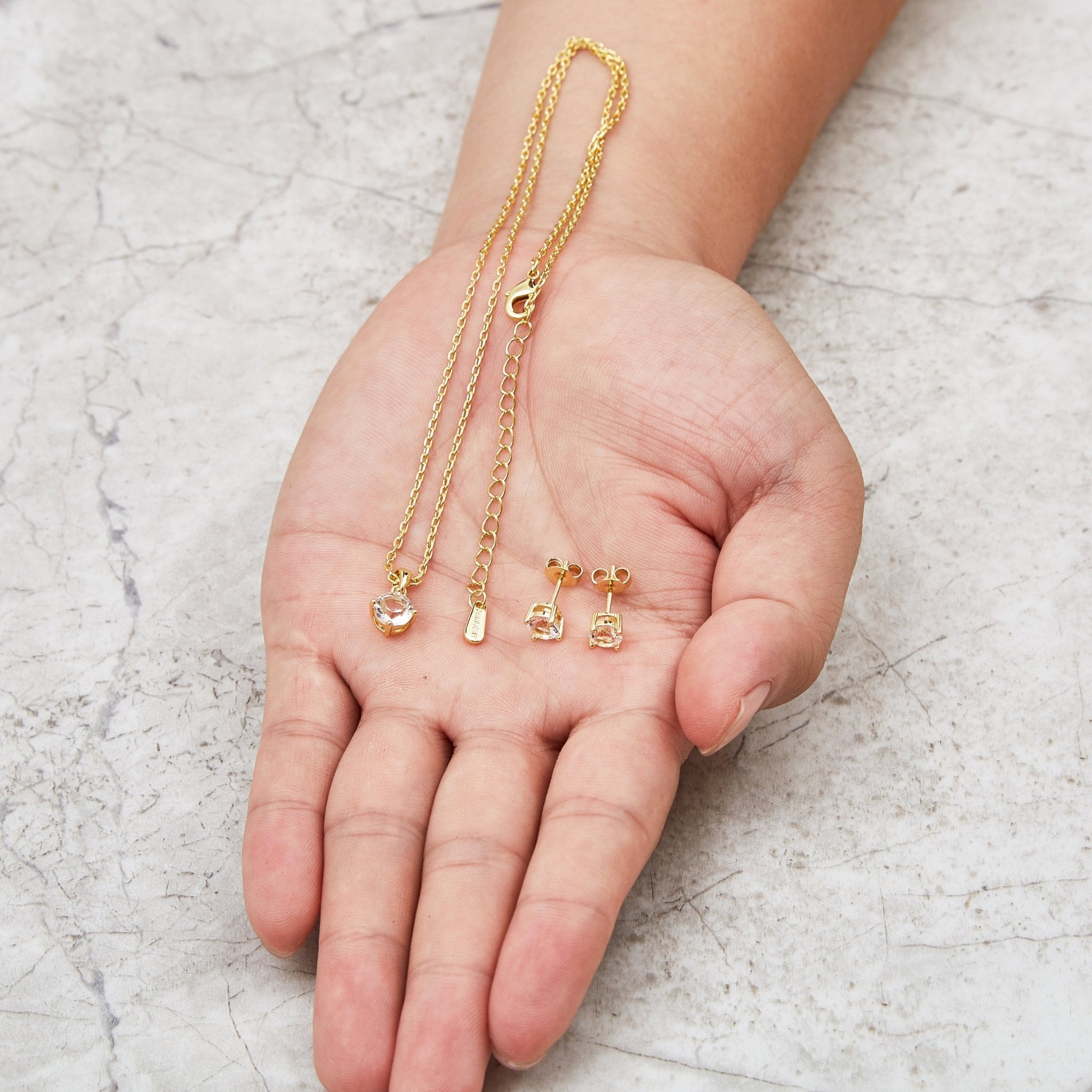 18k Gold Plated Round Solitaire Set Created with Zircondia® Crystals