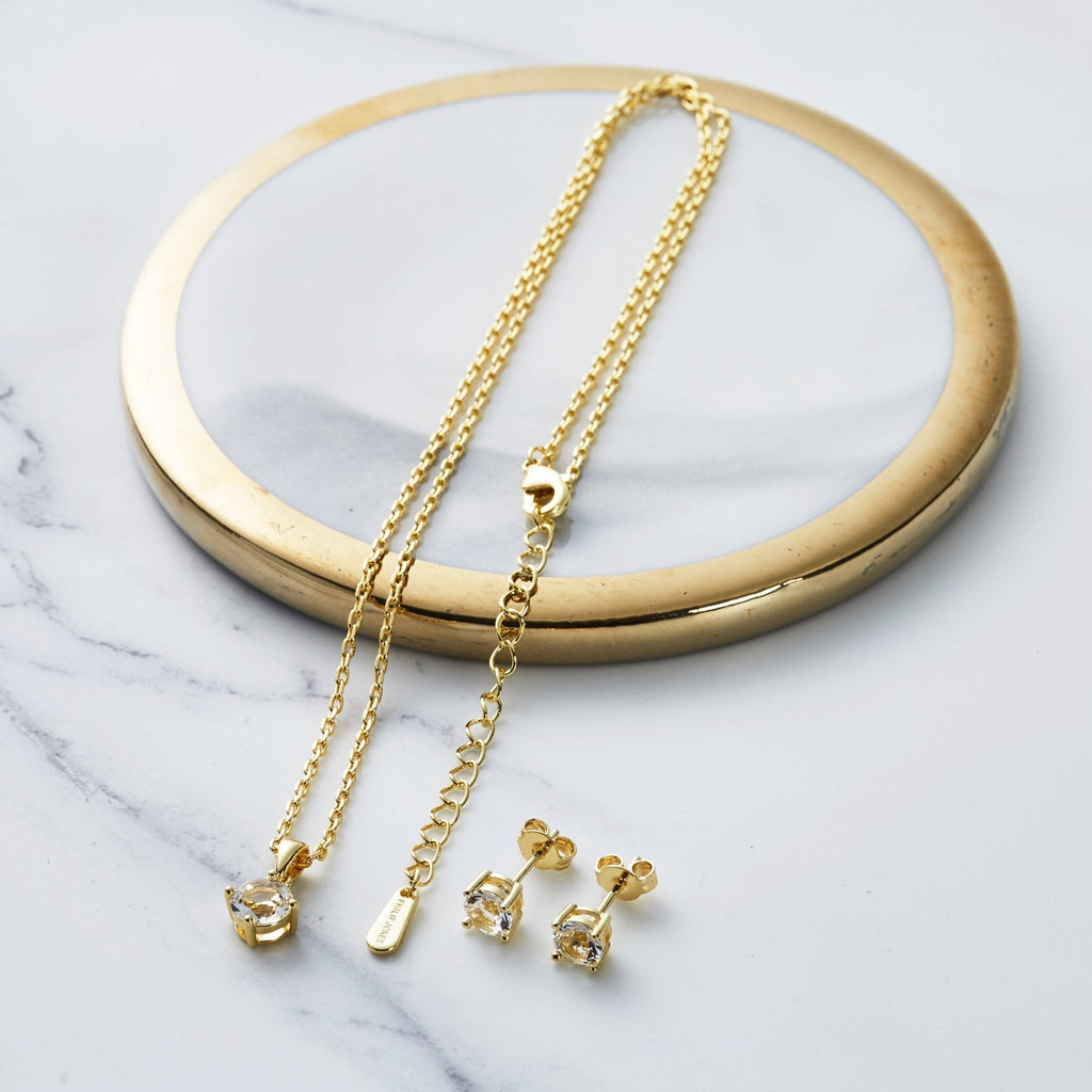 18k Gold Plated Round Solitaire Set Created with Zircondia® Crystals