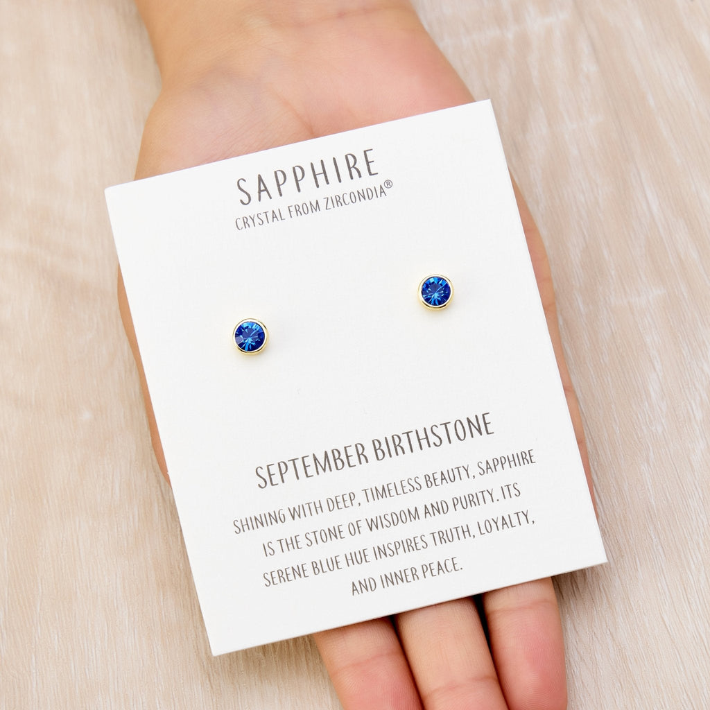 18k Gold Plated September (Sapphire) Birthstone Earrings Created with Zircondia® Crystals