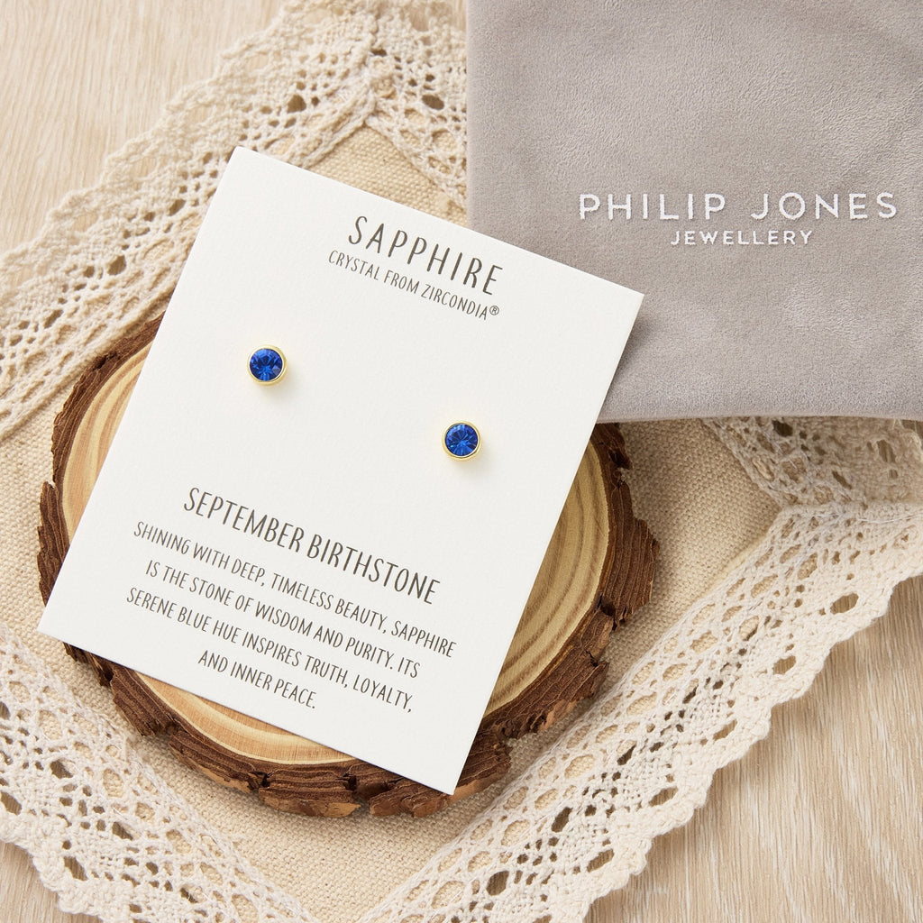 18k Gold Plated September (Sapphire) Birthstone Earrings Created with Zircondia® Crystals