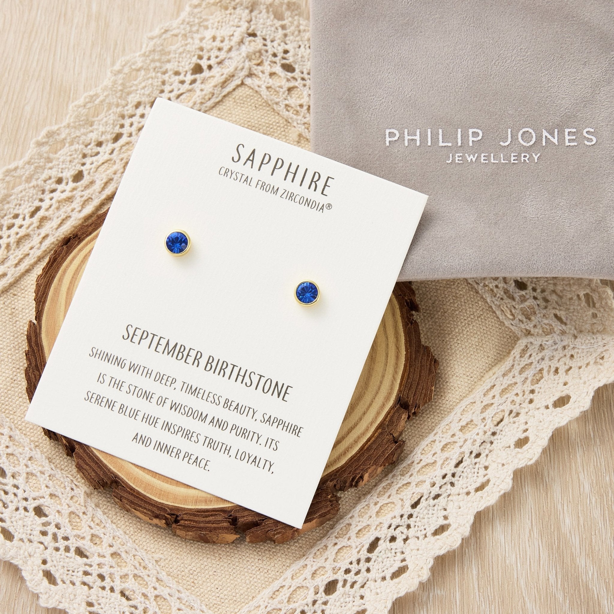 18k Gold Plated September (Sapphire) Birthstone Earrings Created with Zircondia® Crystals