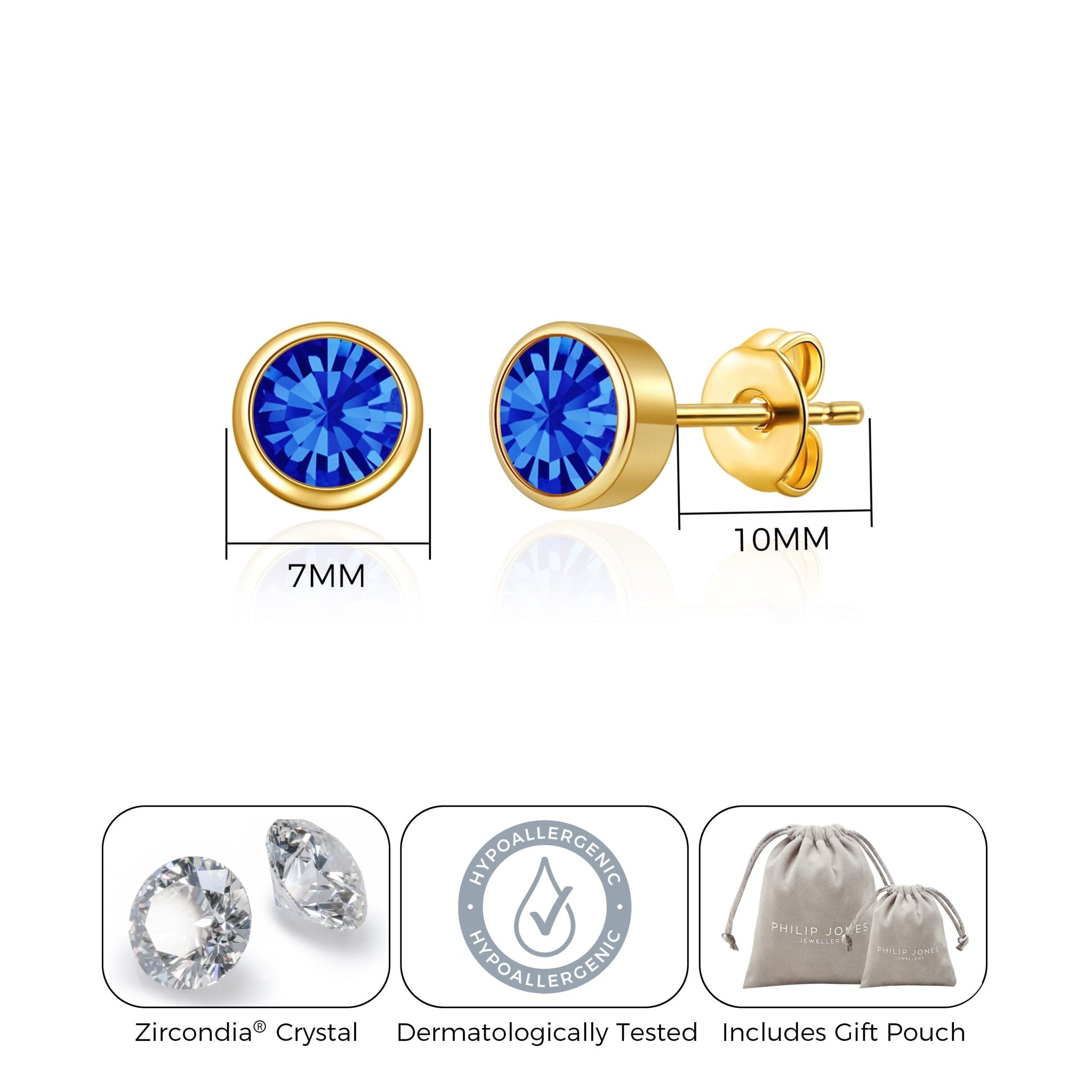 18k Gold Plated September (Sapphire) Birthstone Earrings Created with Zircondia® Crystals
