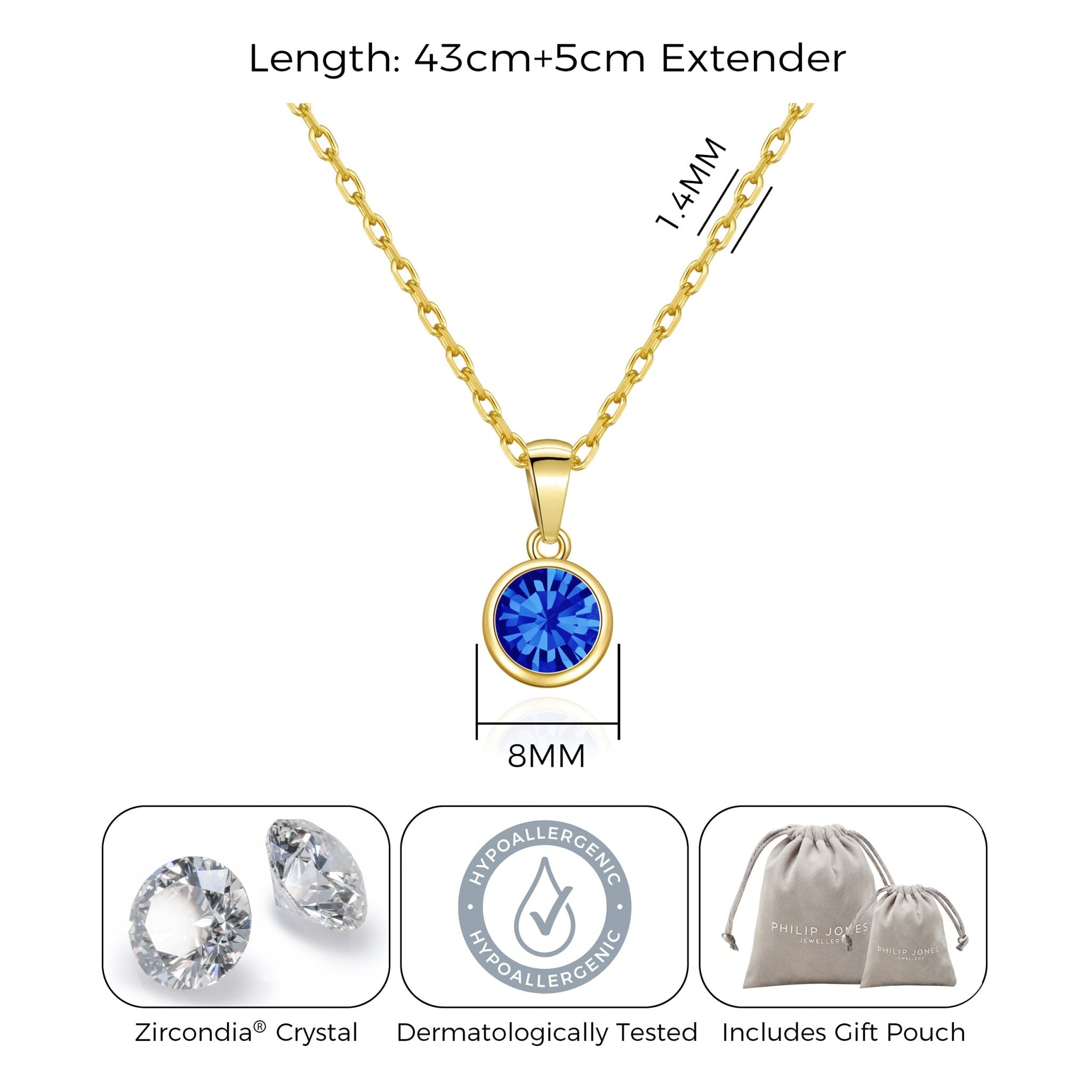 18k Gold Plated September (Sapphire) Birthstone Necklace Created with Zircondia® Crystals
