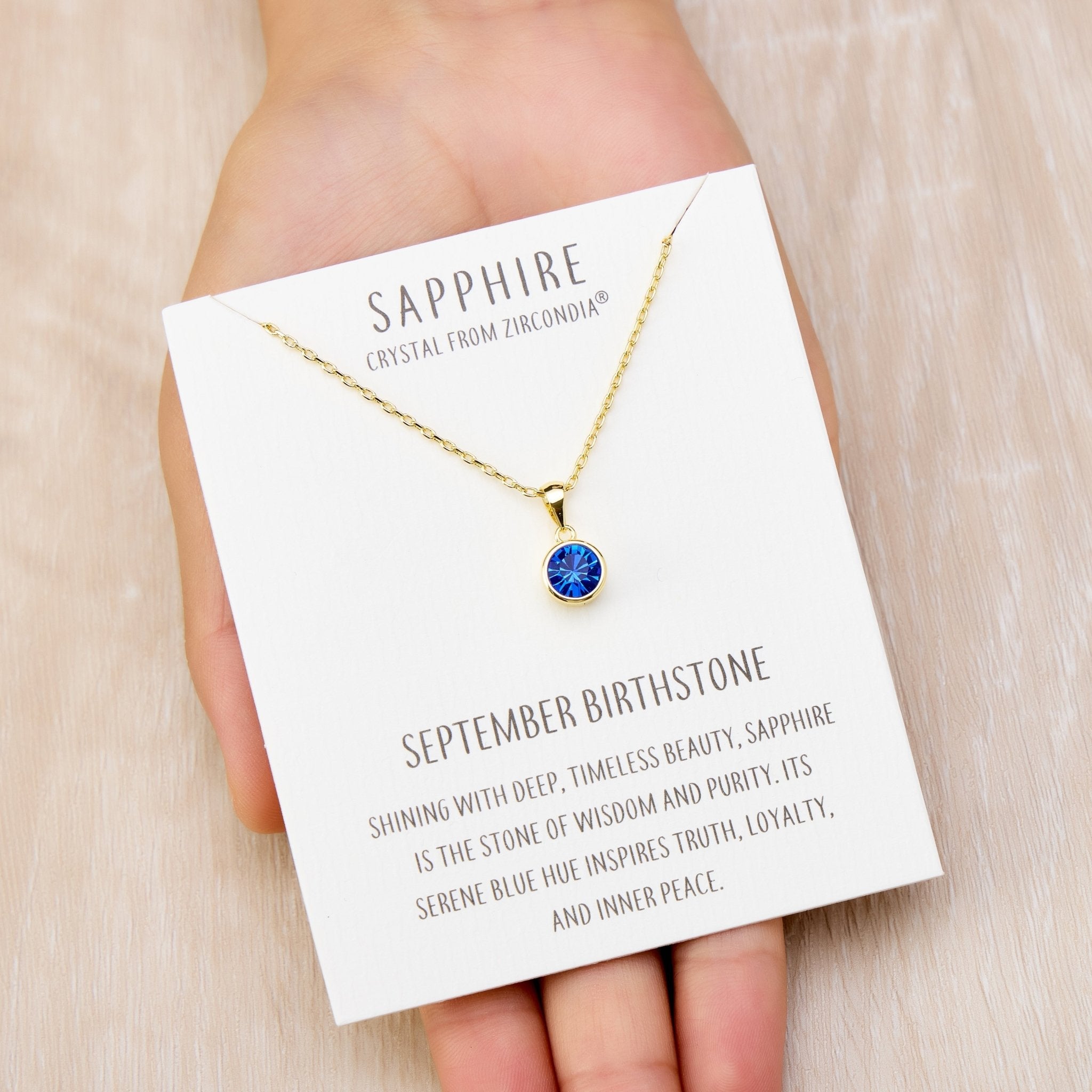 18k Gold Plated September (Sapphire) Birthstone Necklace Created with Zircondia® Crystals