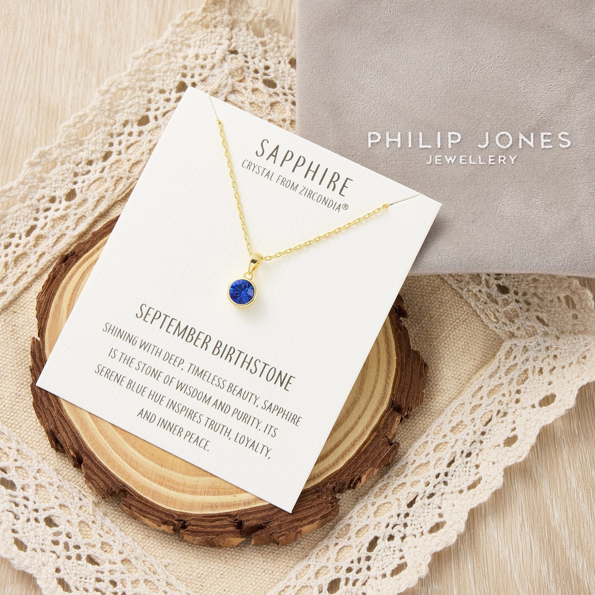 18k Gold Plated September (Sapphire) Birthstone Necklace Created with Zircondia® Crystals