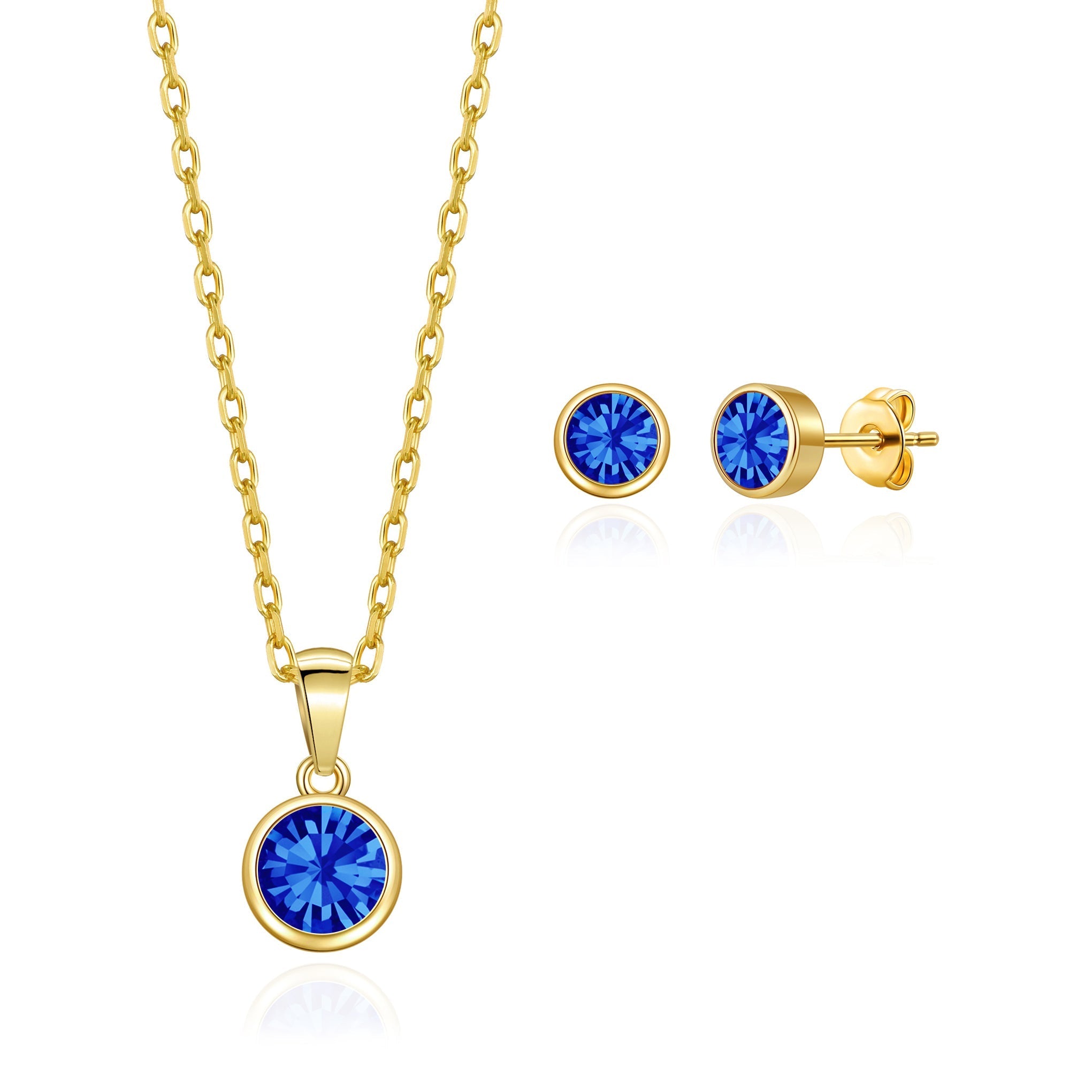 18k Gold Plated September (Sapphire) Birthstone Necklace & Earrings Set Created with Zircondia® Crystals