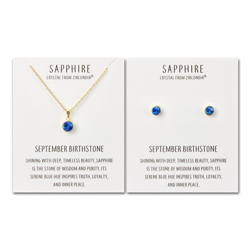 18k Gold Plated September (Sapphire) Birthstone Necklace & Earrings Set Created with Zircondia® Crystals