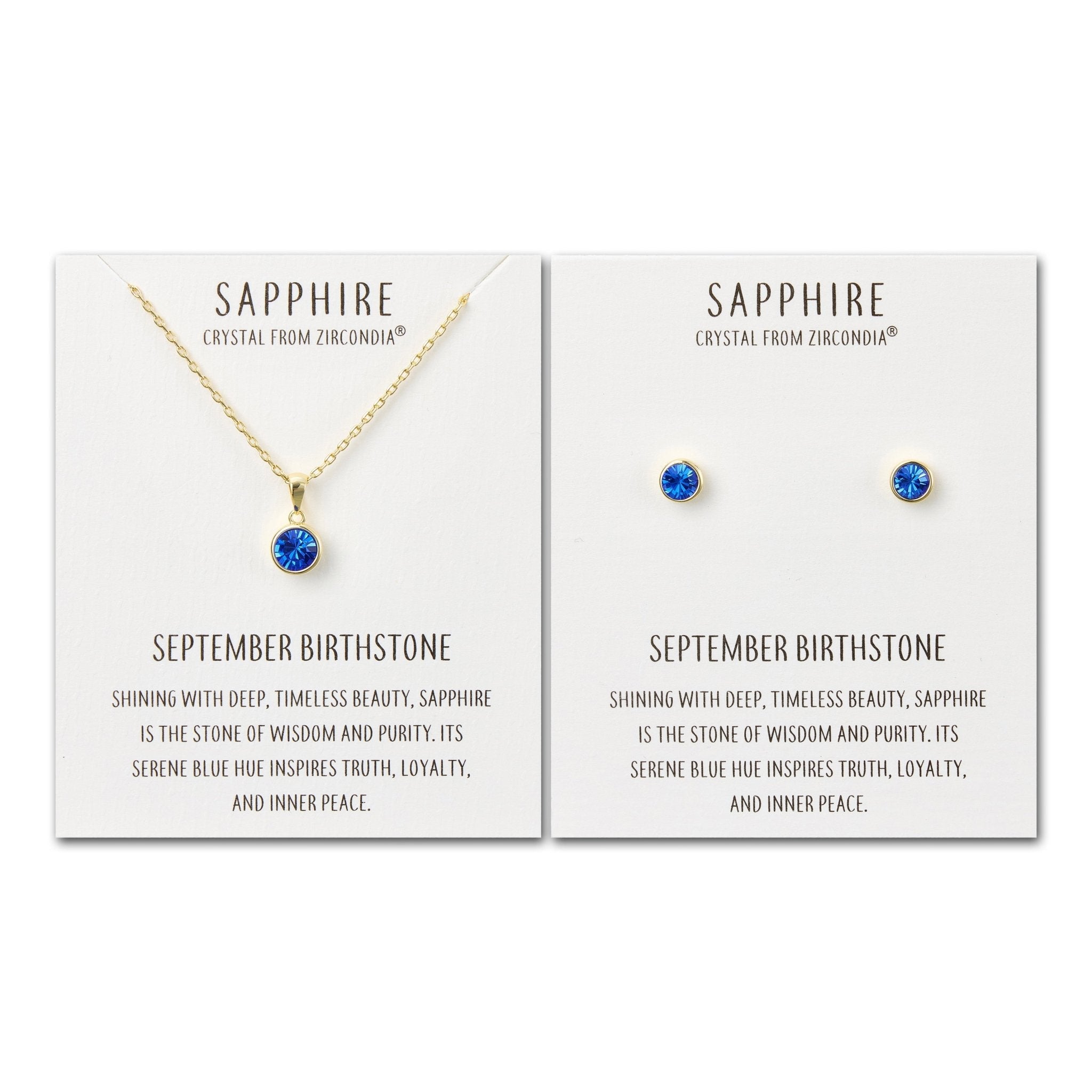 18k Gold Plated September (Sapphire) Birthstone Necklace & Earrings Set Created with Zircondia® Crystals
