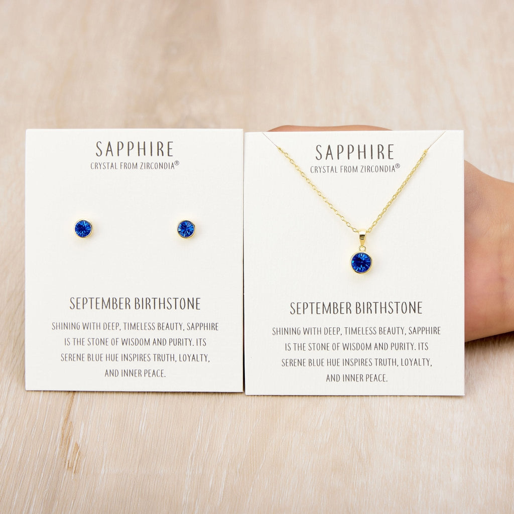 18k Gold Plated September (Sapphire) Birthstone Necklace & Earrings Set Created with Zircondia® Crystals