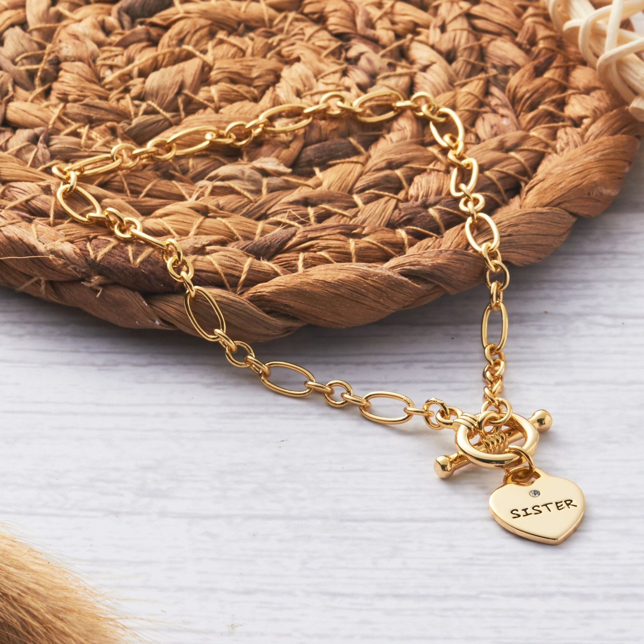 18k Gold Plated Sister Charm Bracelet Created with Zircondia® Crystals