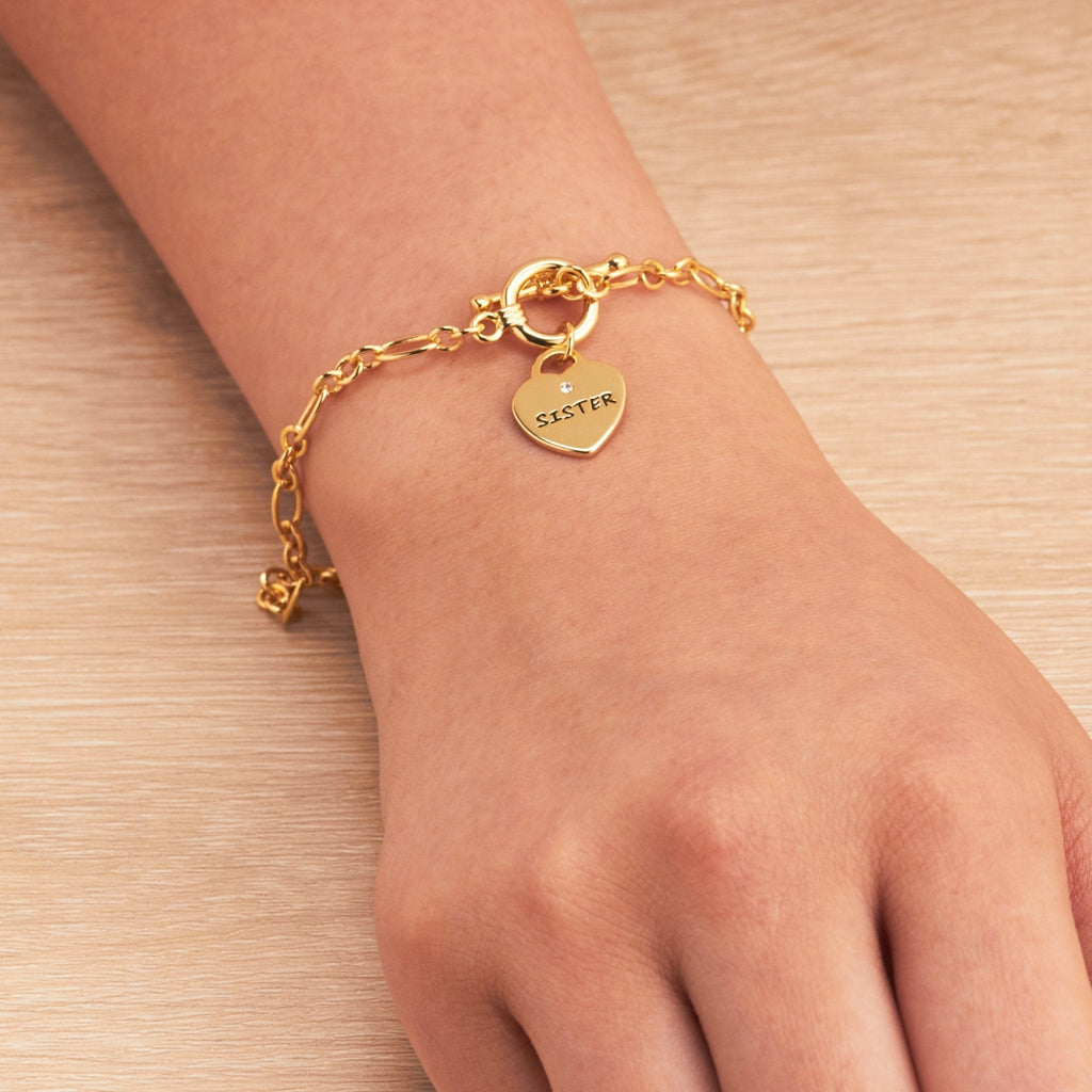 18k Gold Plated Sister Charm Bracelet Created with Zircondia® Crystals