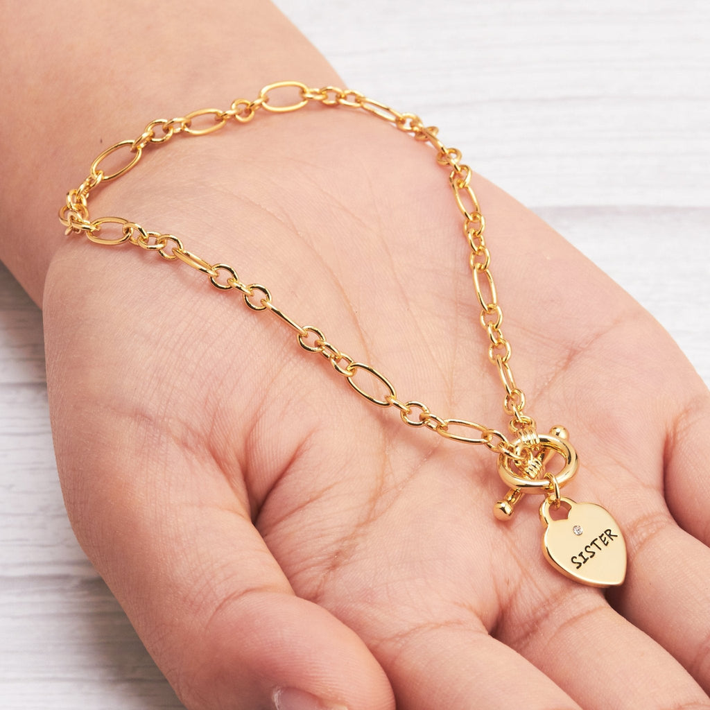 18k Gold Plated Sister Charm Bracelet Created with Zircondia® Crystals