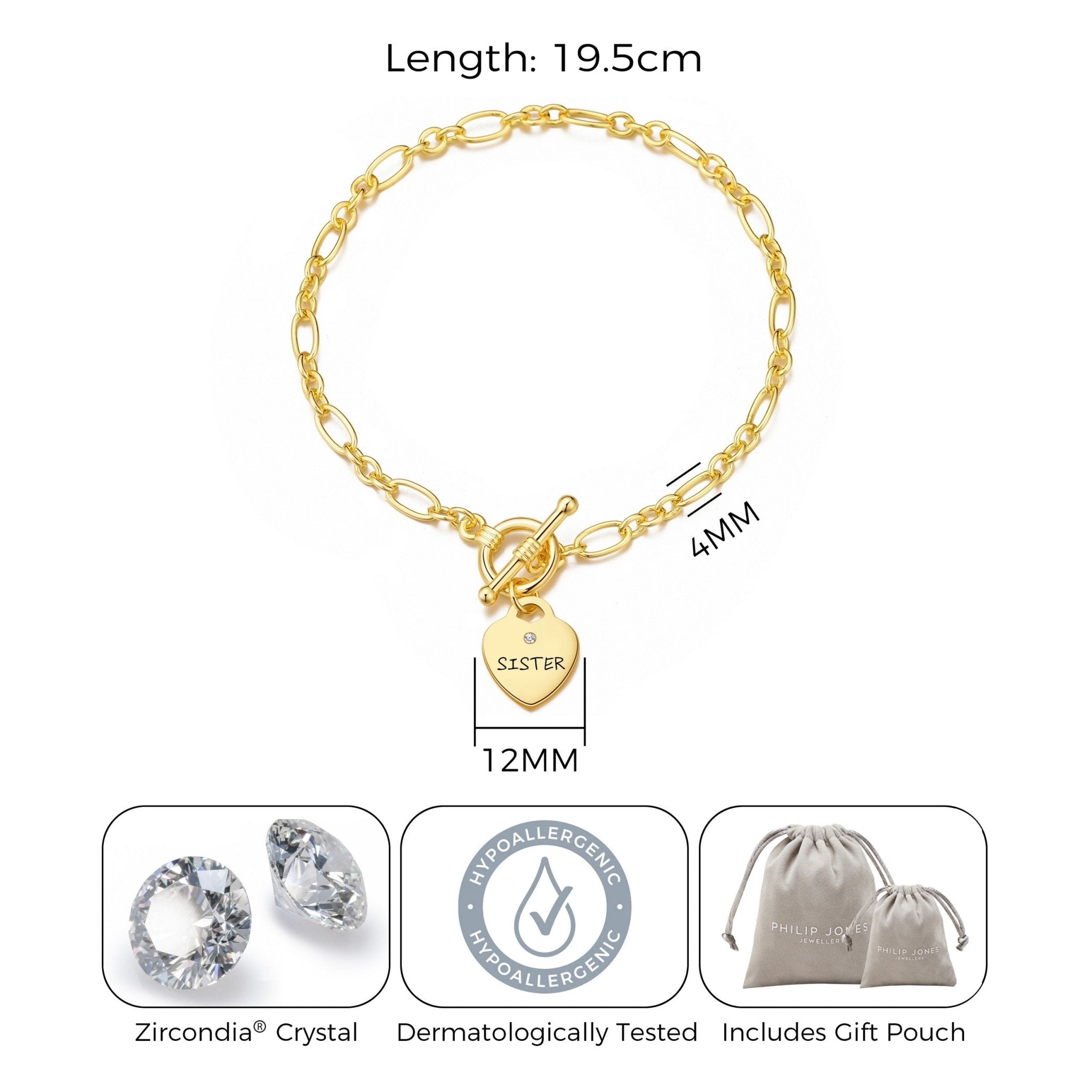 18k Gold Plated Sister Charm Bracelet Created with Zircondia® Crystals