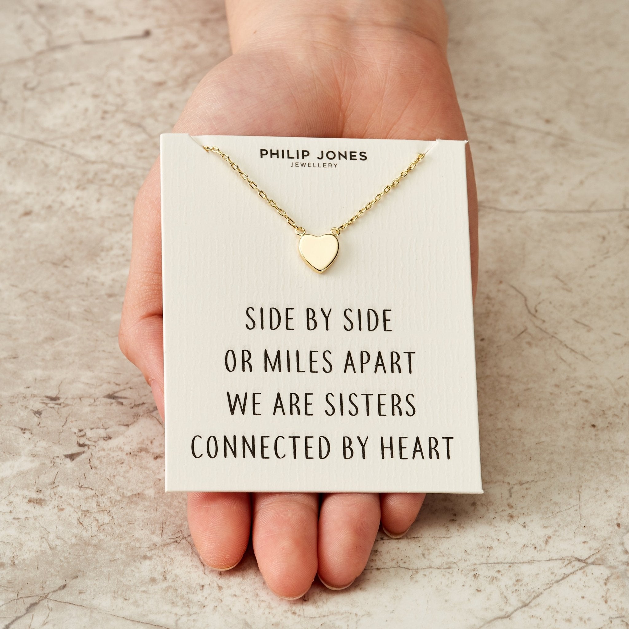 18k Gold Plated Sister Heart Necklace with Quote Card