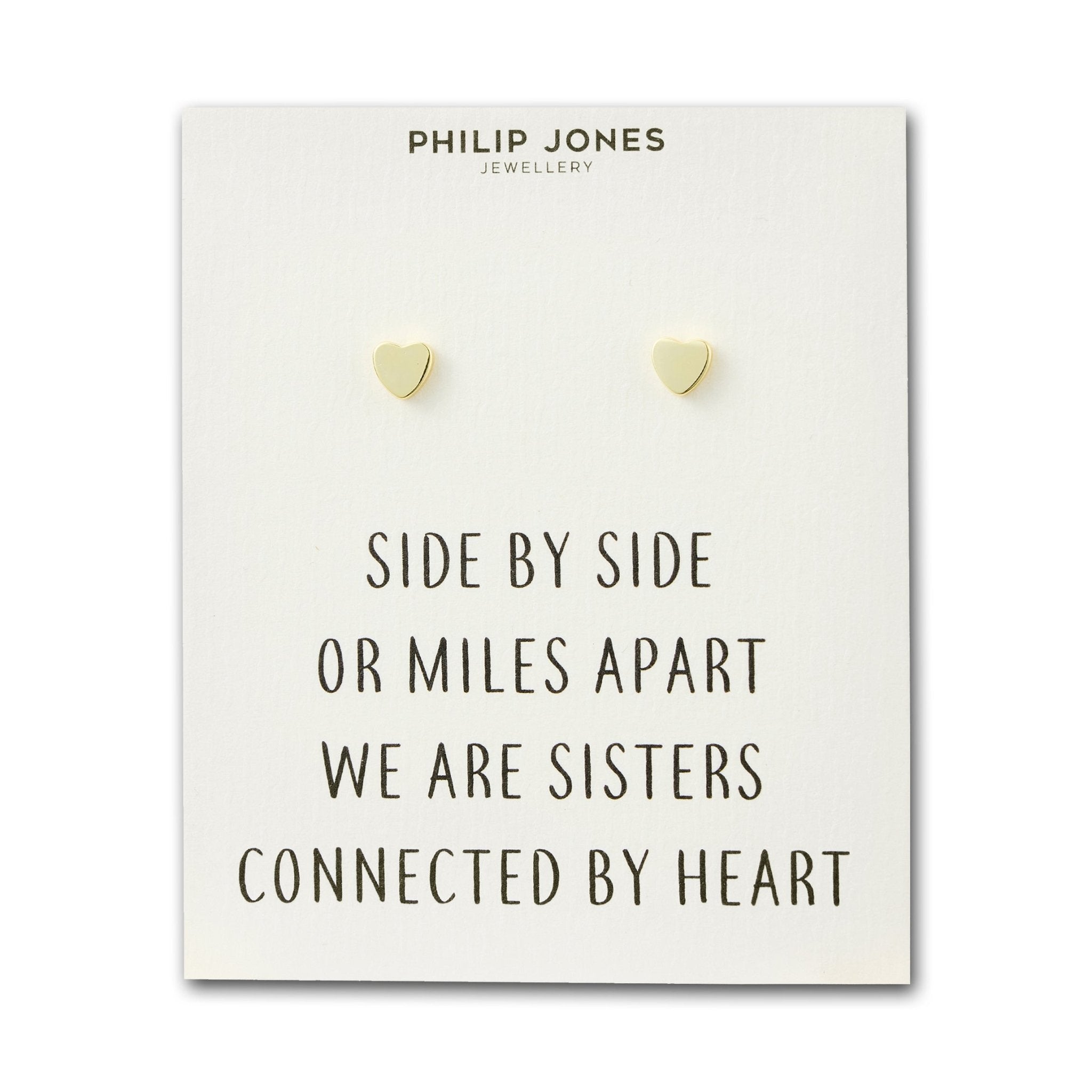 18k Gold Plated Sister Heart Stud Earrings with Quote Card
