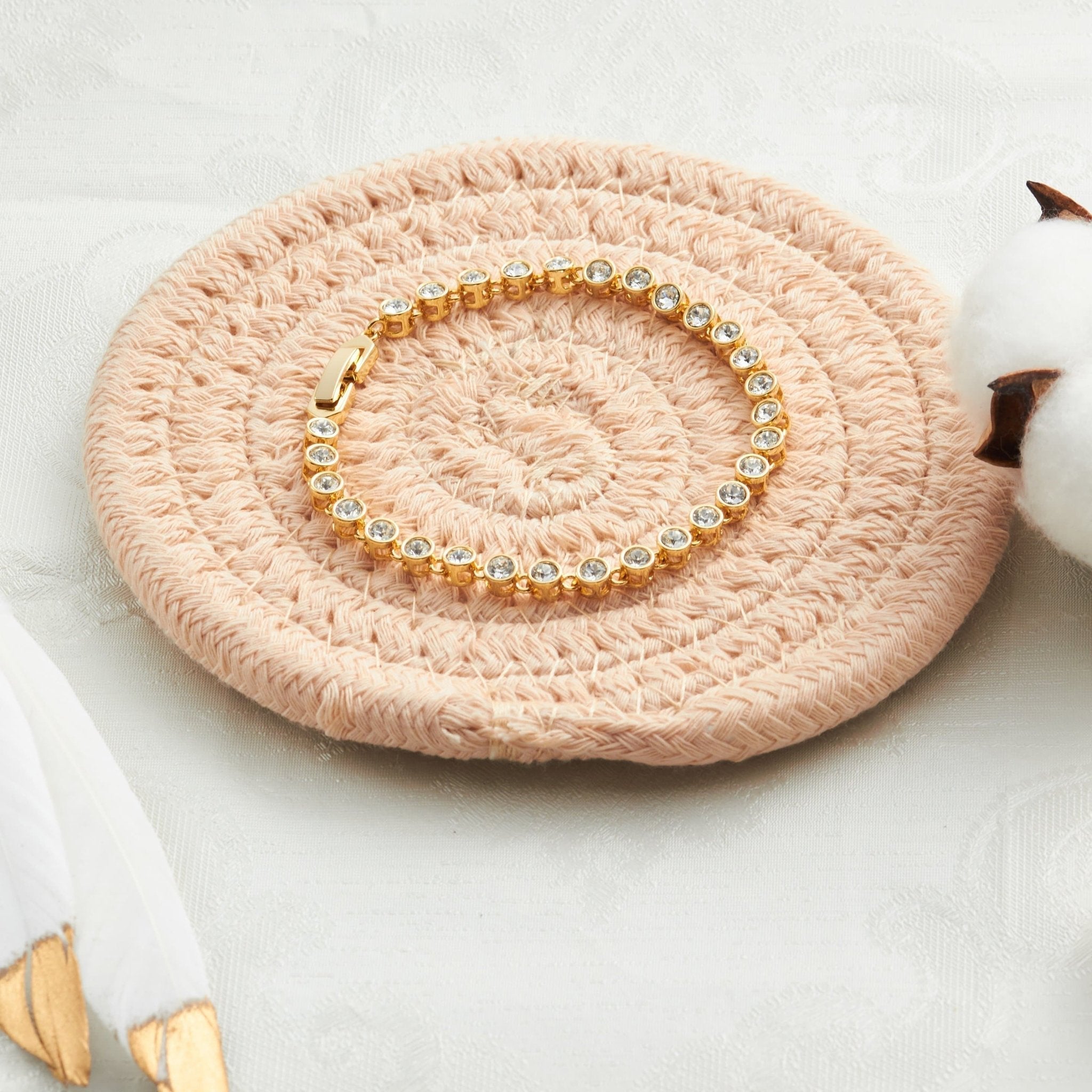 18k Gold Plated Solitaire Bracelet Created with Zircondia® Crystals