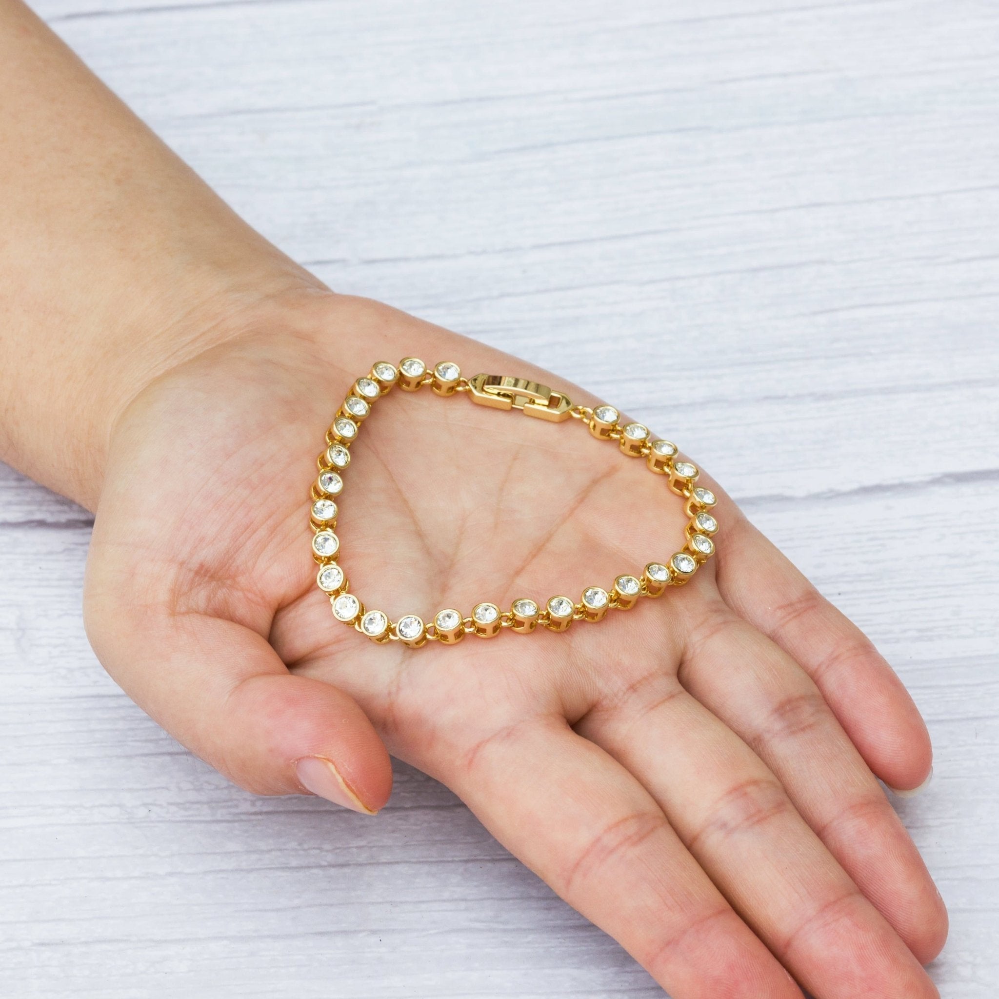 18k Gold Plated Solitaire Bracelet Created with Zircondia® Crystals