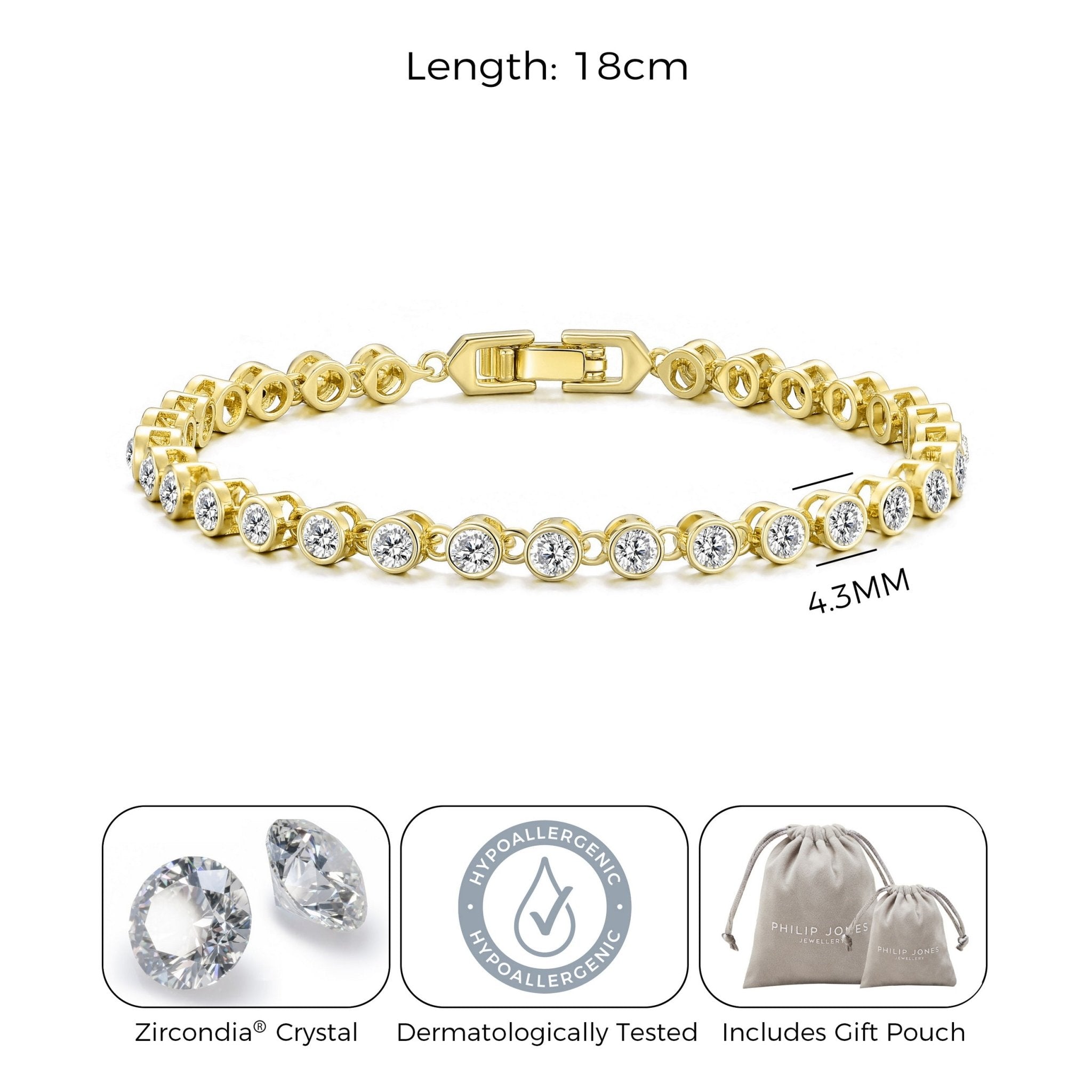18k Gold Plated Solitaire Bracelet Created with Zircondia® Crystals