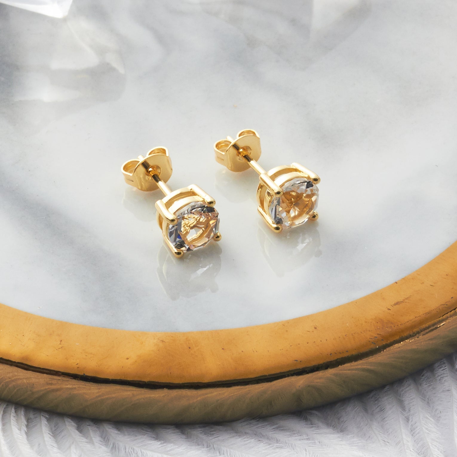18k Gold Plated Solitaire Crystal Stud Earrings Created with Zircondia® Crystals