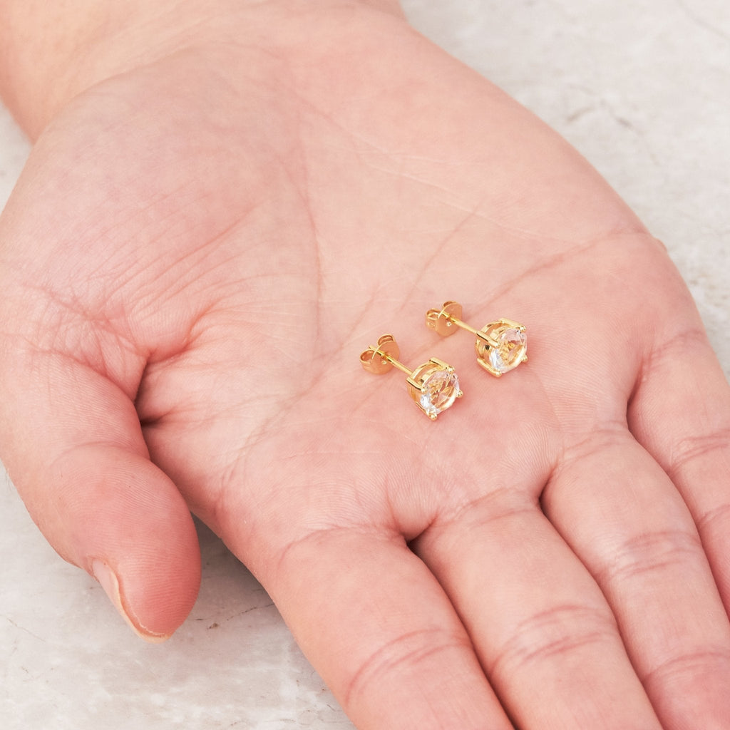 18k Gold Plated Solitaire Crystal Stud Earrings Created with Zircondia® Crystals