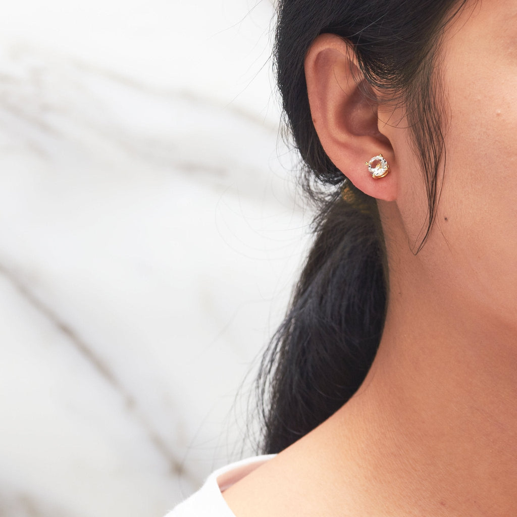 18k Gold Plated Solitaire Crystal Stud Earrings Created with Zircondia® Crystals
