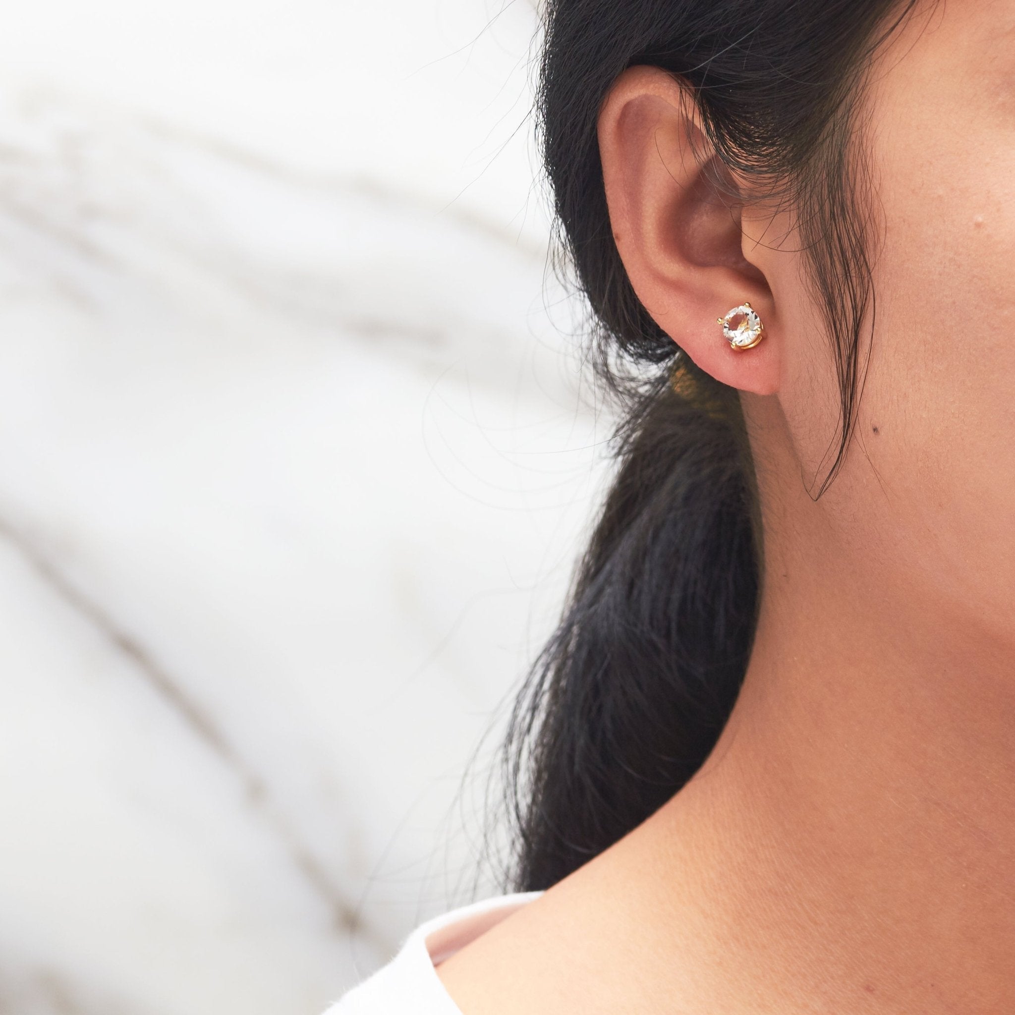 18k Gold Plated Solitaire Crystal Stud Earrings Created with Zircondia® Crystals