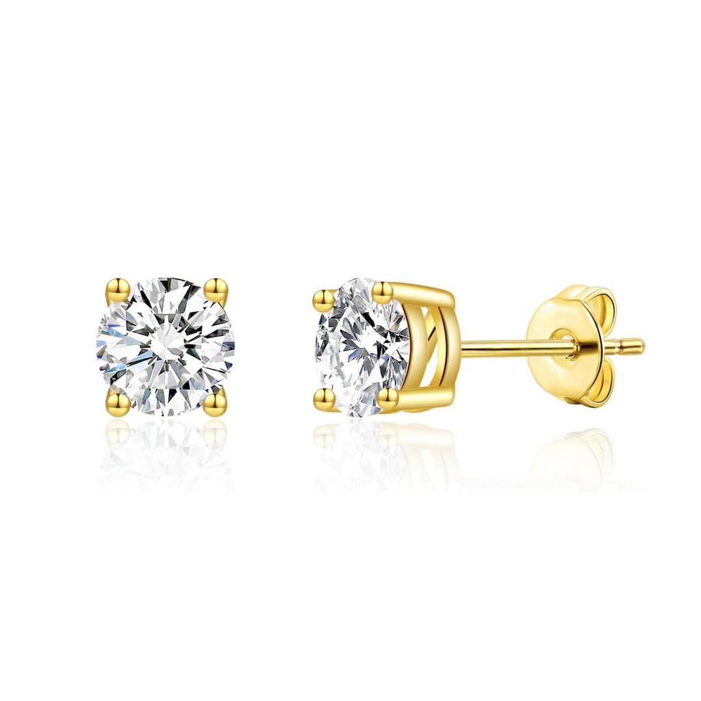 18k Gold Plated Solitaire Crystal Stud Earrings Created with Zircondia® Crystals