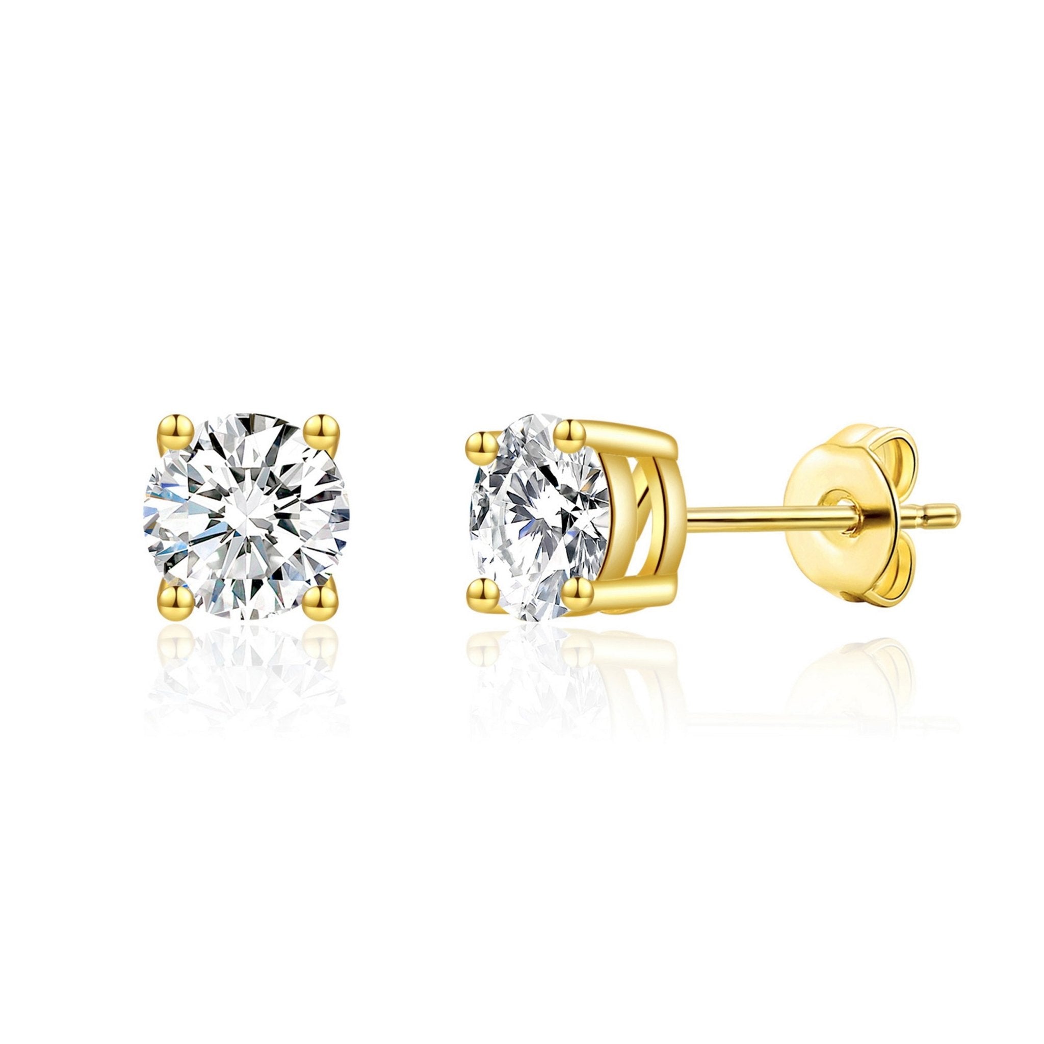18k Gold Plated Solitaire Crystal Stud Earrings Created with Zircondia® Crystals