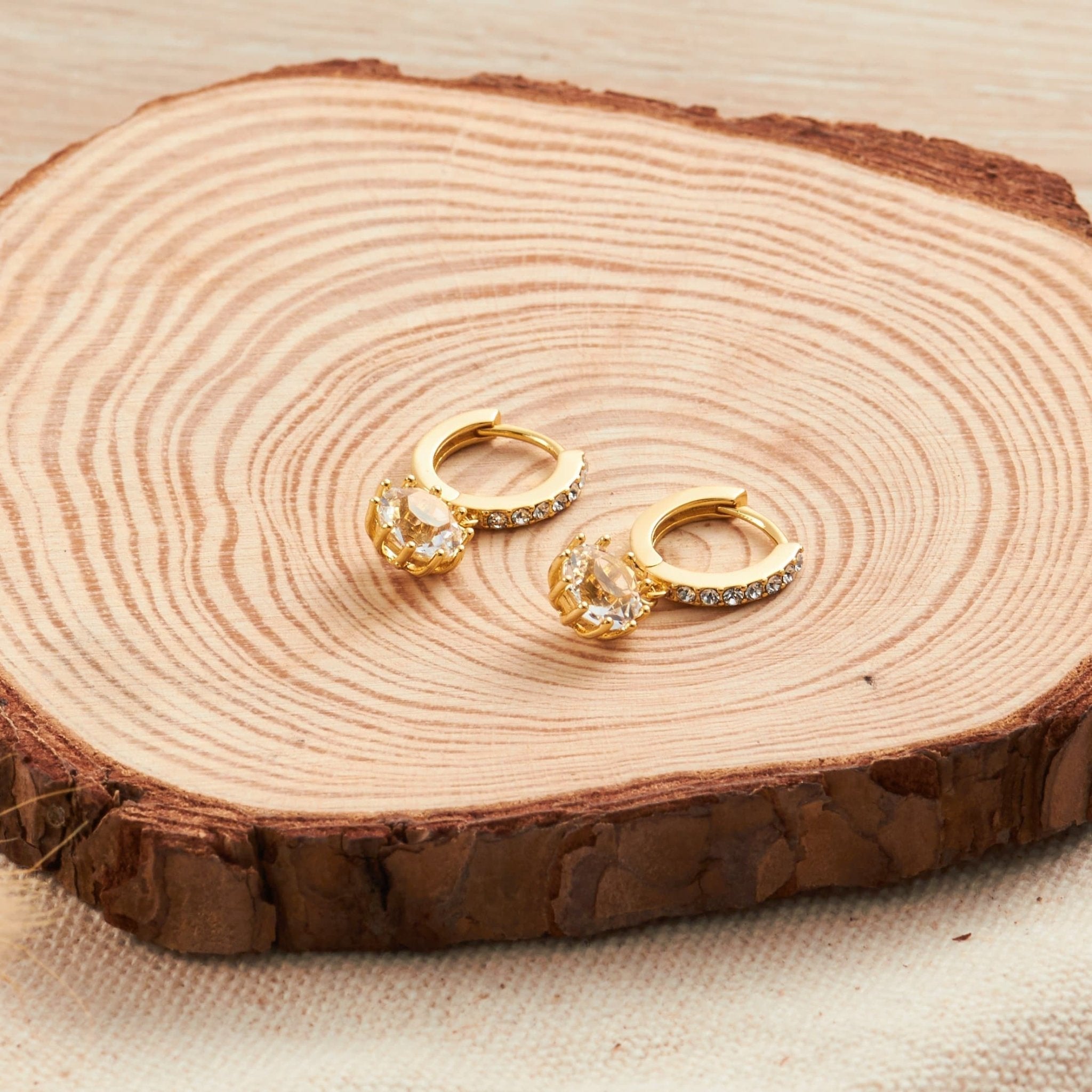 18k Gold Plated Solitaire Drop Hoop Earrings Created with Zircondia® Crystals