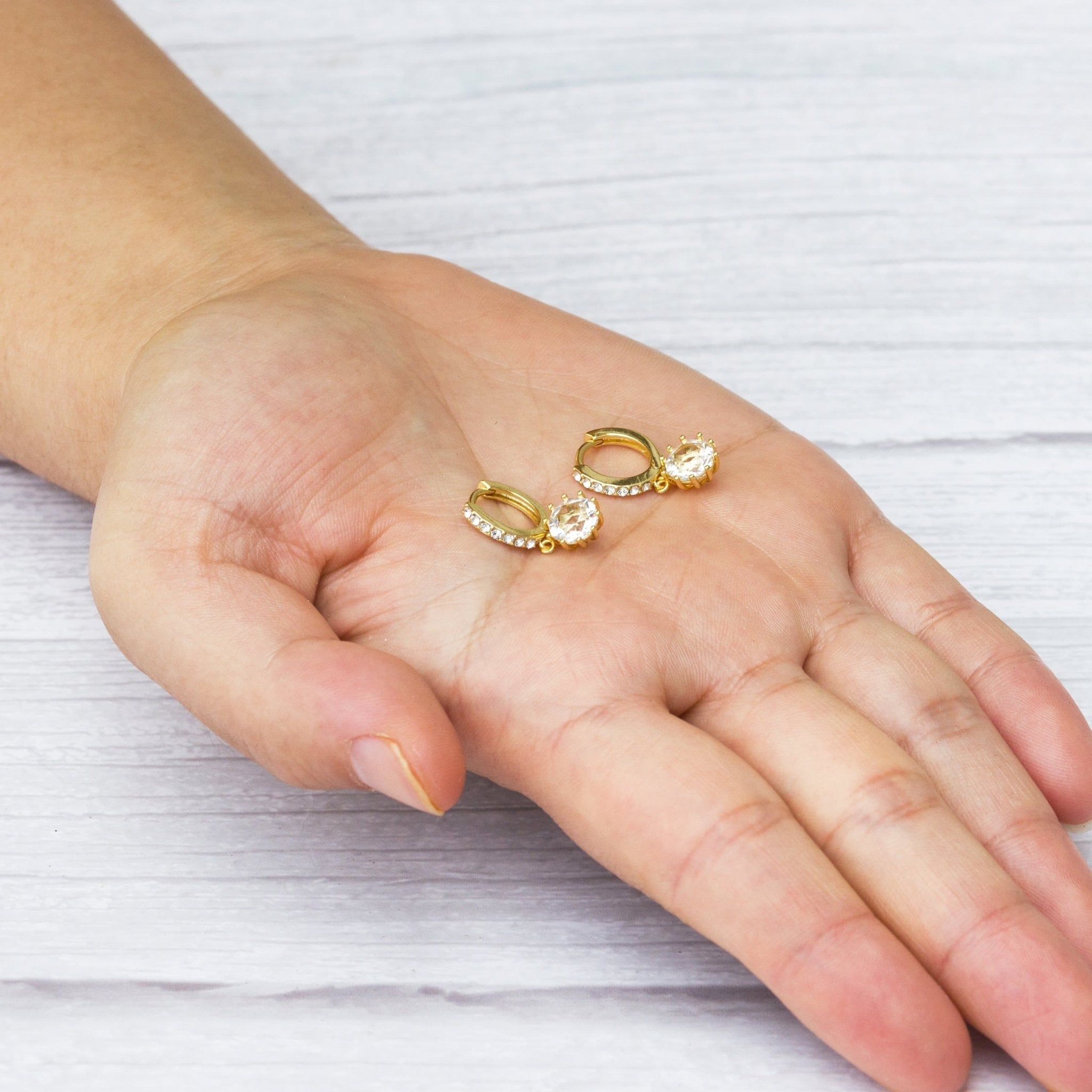 18k Gold Plated Solitaire Drop Hoop Earrings Created with Zircondia® Crystals