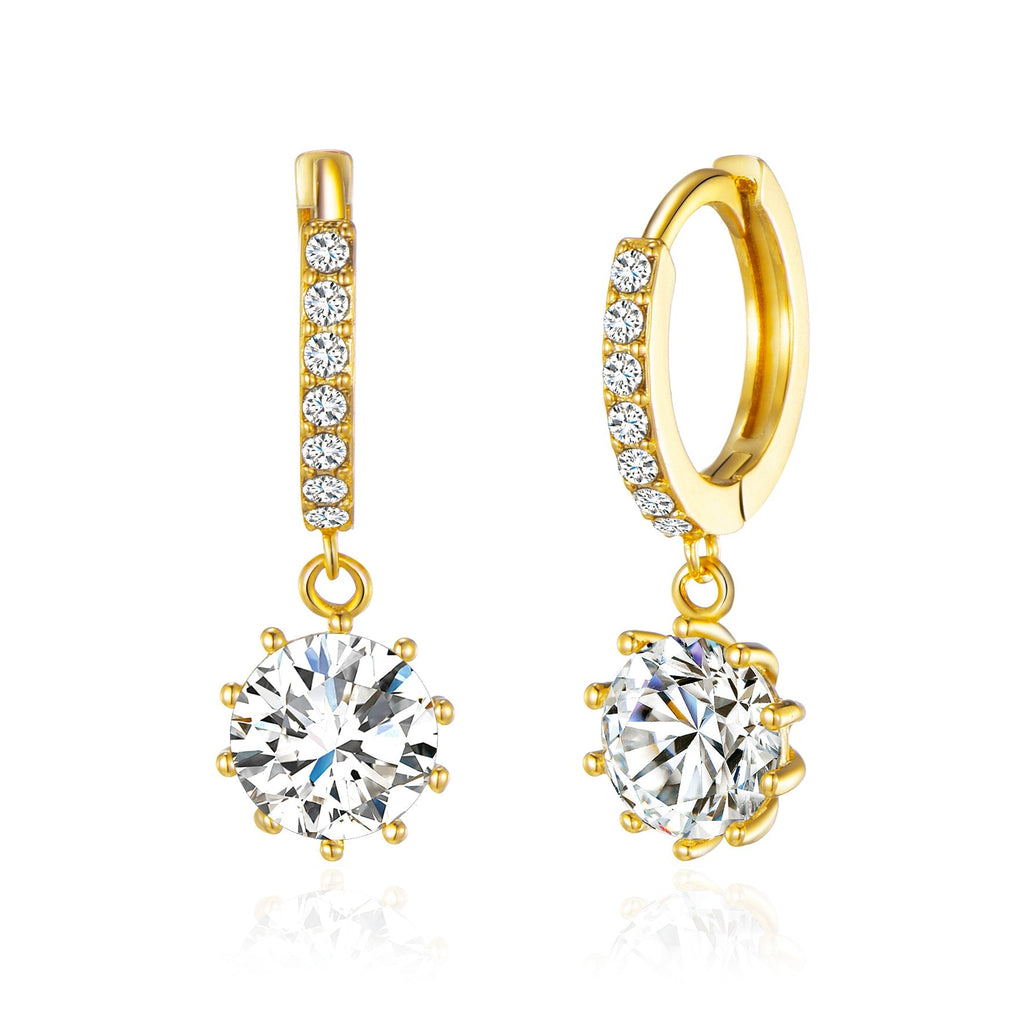 18k Gold Plated Solitaire Drop Hoop Earrings Created with Zircondia® Crystals