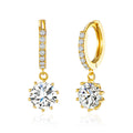 18k Gold Plated Solitaire Drop Hoop Earrings Created with Zircondia® Crystals