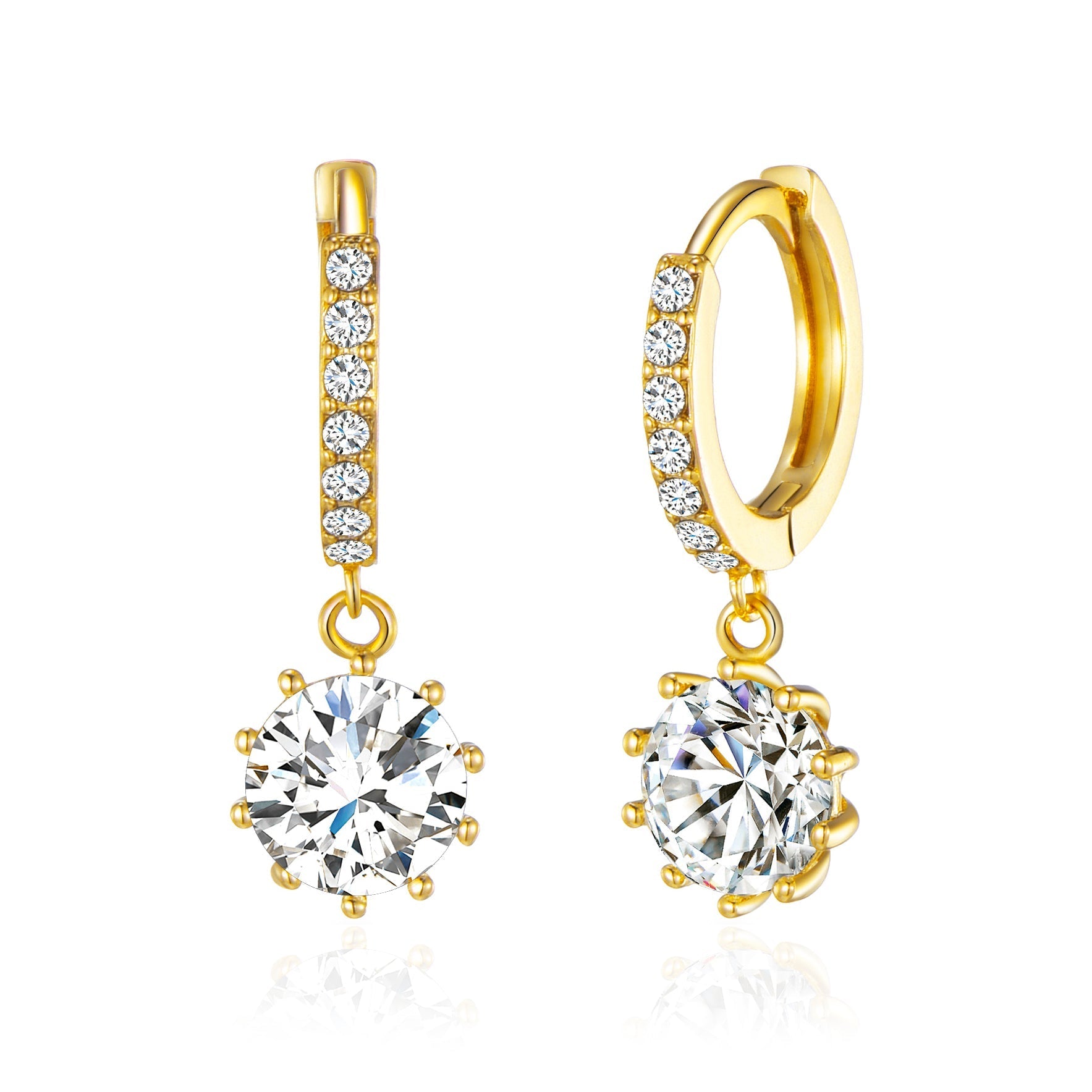 18k Gold Plated Solitaire Drop Hoop Earrings Created with Zircondia® Crystals