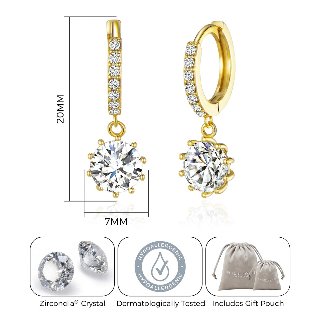 18k Gold Plated Solitaire Drop Hoop Earrings Created with Zircondia® Crystals
